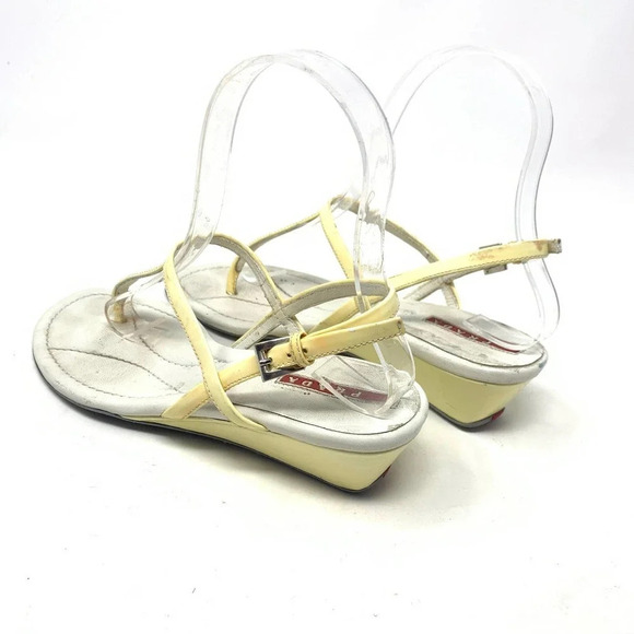 Prada Sport Thong Wedge Sandals in Yellow Leather Size US 6.5 *damaged - Picture 9 of 12